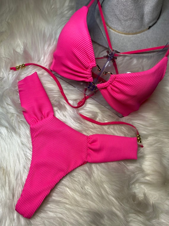 Ribbed Pink Bikini Etsy Australia