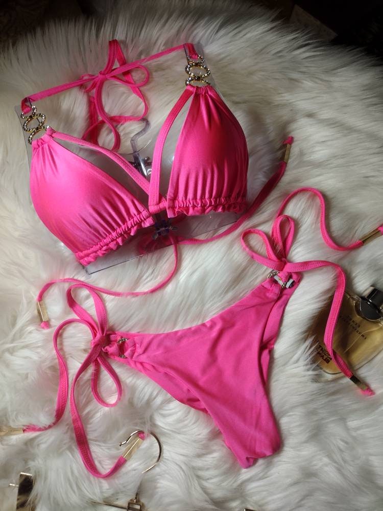 Neon Bra Style Push up Bikini Swimwear 