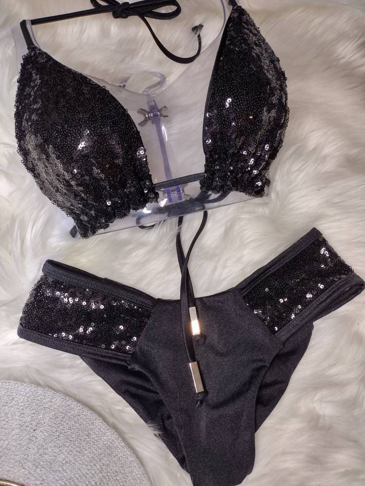 Black sequin bikini top 2025