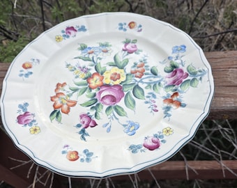 Vintage Mikori Ware, 14 inch Round Ceramic Hand Painted Decorative Platter, Bright Floral Design, Made in Japan