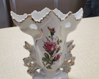 Moss Rose Handled Bowl On Sale Vintage Tilso Oval Dish Floral Basket White with Gold Highlights Ruffled Porcelain