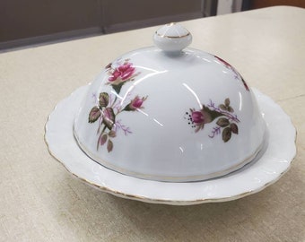 Moss Rose Handled Bowl On Sale Vintage Tilso Oval Dish Floral Basket White with Gold Highlights Ruffled Porcelain