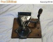 On Sale Primitive, Wall Mounted, Hand Crank Coffee Grinder, Cast Iron, Metal and Wood, Country Store Tool