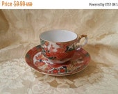 On Sale Imari Peacock by ARITA, Tea Cup and Saucer , Coupe Style, Made in Japan, Red and White Dish