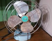 On Sale Retro, Working Zero, Baby Blue and Silver Toned Electric Fan, Rustic Farmhouse Style Appliance