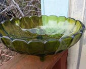 On Sale Hunter Green Grape Design Carnival Glass Oval Footed Bowl Decorative Home Decor
