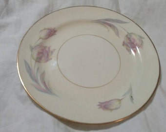 On Sale Homer Laughlin Eggshell Nautilus 10 inch DinnerChop Plate with Purple and Pink Tulip Design