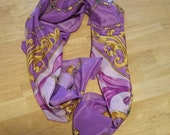 Light Purple Gold Jewelry Design, 34 inch Square Scarf, Vintage Fashion Accessory, Estate Sale Find