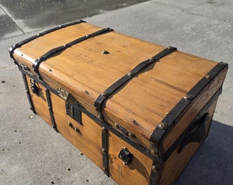 Jenny Lind, década de 1800, metal rústico y madera marrón, baúl estilo western, decoración para el hogar, arcón para mantas, maleta vintage, pieza rara, envío gratis en EE. UU.