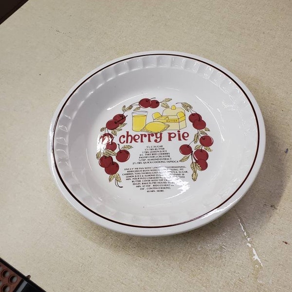 Made in Korea, Hankook Brand,  Cherry Pie Plate or Serving Dish with Recipe, Vintage Kitchen