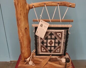 Handmade Navajo Miniature Loom by Veronica Begay with Woven Rug, Native American Decor, Wooden and Rug Sculpture, Southwestern Style