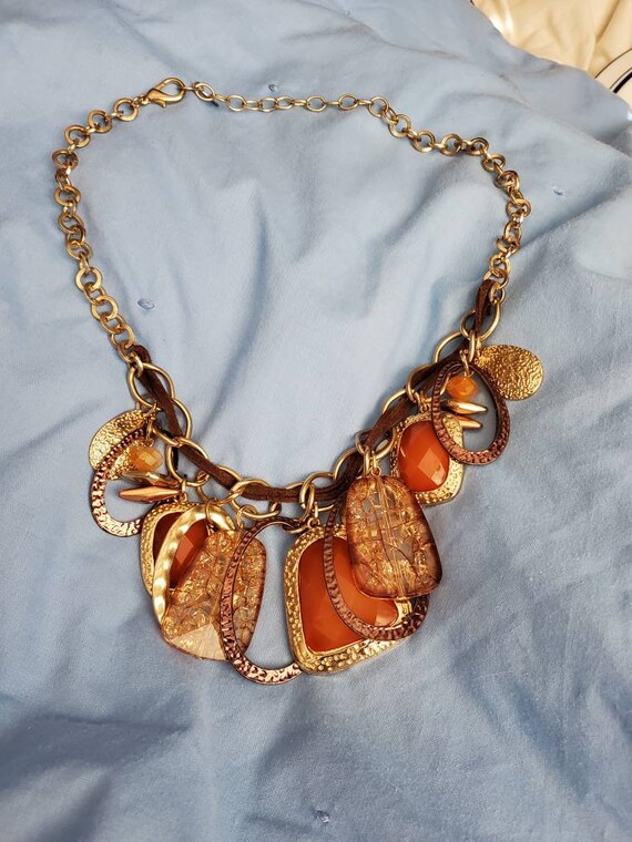 Vintage Laura Ashley, 18 Inch Gold Toned Necklace With Orange and