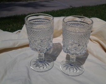 On Sale Anchor Hocking Set of 2 Diamond Design Wine Goblets Clear Glass