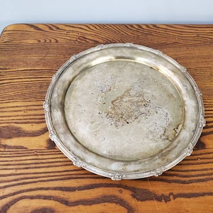 Rare Find, Antique Barker Ellis, Made in England, 12 inch, Silver Plated, Serving Tray with Leaf Edge Design, Circa 1910s