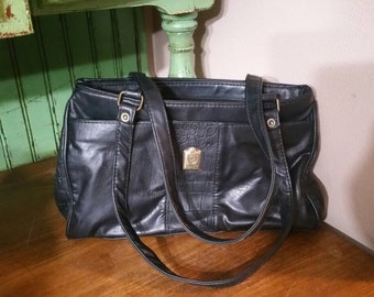 SNYC, New York, Black Sarne Top Handle Bag, with Faux Alligator Look Vinyl