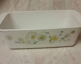 Corning Ware Floral Bouquet White, Yellow and Blue Flowers 2 Quart Loaf Pan Vintage Kitchen Meatloaf Dish