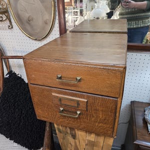 Early 1900s Antique Quarter Sawn, Oak 2 Drawer Paper Cabinet, Storage Box, Office Decoration