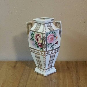 MM Hand Painted, Large Vase, Antique Home Decor with Rose Design and Gold Design, Rare Find