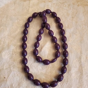 Dark Purple, 32 inch Purple Beaded Necklace, Plastic Bead, Costume Jewelry, Fashion Accessory, Hidden Twist Clasp