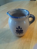 On Sale Collectible Pottery Blue Heart Stoneware Serving Creamer or Pitcher Vintage Kitchen