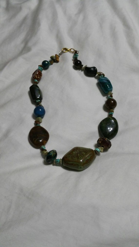 Faux Stone, Blue, Green and Brown Plastic Bead, 16