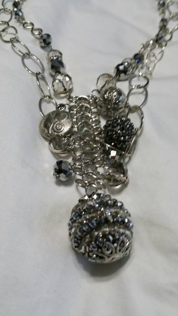 Silver Toned, Dual Strand Hoop Chains and Rhinest… - image 3