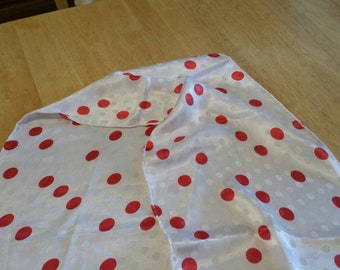 Estate Sale Find Long  Vintage Fashion Accessory White and Red Polka Dot Scarf 100% Polyester On Sale 52 inch long