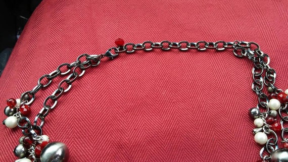 On Sale Silver Toned Black and White Bead 15 inch Choker Off White and Black Enamel Pendant Necklace Costume Jewelry Fashion Accessory