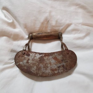 Primitive Kitchen, Rustic Dual Sided Metal,  Rocking Pastry or Dough Cutter with Wood Handle, Kitchen Tool, Aged Kitchen Decor