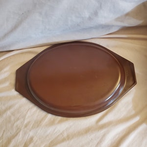 Bruin Pyrex glazen deksel vervangend plat ovaal 945C, vintage keukengereedschap, braadpanschoteldeksel