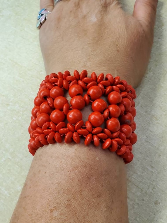 Metal Free, Candy Apple Red, Wooden Beaded Bracel… - image 1