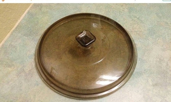 Round Pyrex Brown Glass  Inch Replacement Lid Visions Cookware Crock Pot Lid with Square Handle