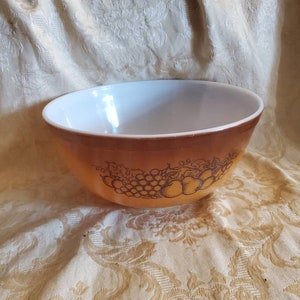 Stary wzór sadu, brązowo-biały, 401 naczynie szklane Pyrex lub miska do mieszania, 2,5 pinty, zabytkowa kuchnia, narzędzie do gotowania
