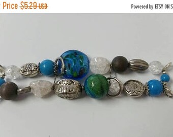 On Sale Jewelry Supply Aqua Blue, Light Blue or Turquoise Blue, White Silver Toned Colors Beaded Stretchable Watch Band Silver Toned