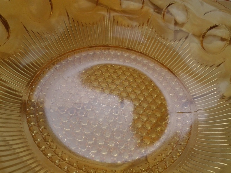 On Sale Sunshine Yellow Thumbprint Depression Glass Serving Bowl Decorative Bowl