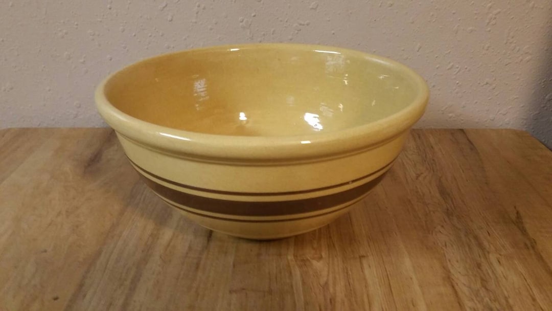 Weller Large USA Pottery Mustard Yellow and Chocolate Brown Band 10.25