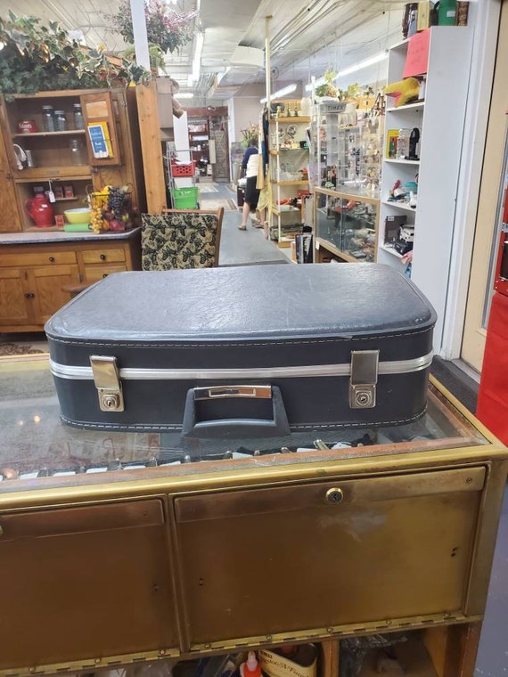 No Name, Medium Sized, Dark Gray, Vintage Suitcase With Silver