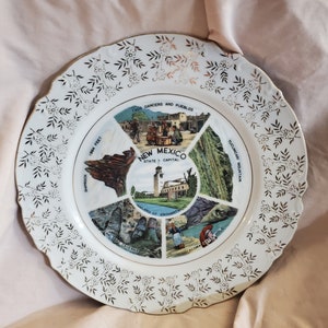 New Mexico, Land of Enchantment, Souvenir 10.25  inch Collectible Plate, Gold Rim Decorative Dish or Wall Hanging