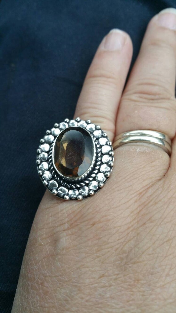 Smoky Quartz Ring German Silver Size 9 Ring Costum