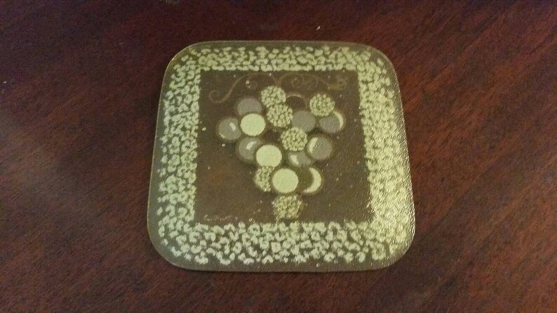 On Sale Designer Dan Baird Hand Painted 7 inch Square Grape Glass Decorative Plate