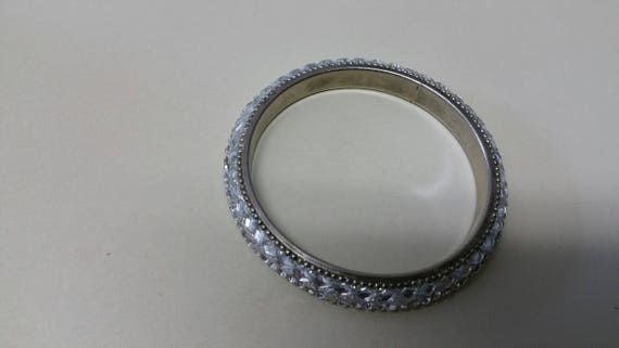 Silver Toned and White Rhinestone Glittery Round … - image 2