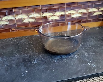 Vintage Kitchen, Corning Ware, Visions Brown/Amber,  Glass Dutch Oven, Cooking Pot, 2.5 Liter