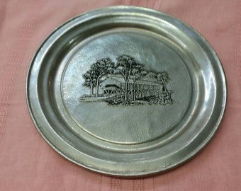Rare Find Covered Bridge 10.75 inch Pewter  Plate by The Old Bradford Company, Serving Dish, Wall Hanging, Serving Tray