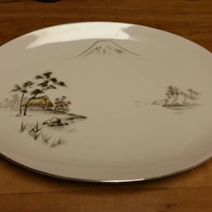Rare Large Sone China Mt. Fuji Pattern 2215 White and Gray 15 inch Oval Serving Platter  Collectible China Turkey Platter