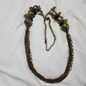 40 inch Brass, 5 Strand Necklace with Large Beads, Boho Style, Costume Jewelry, Fashion Accessory
