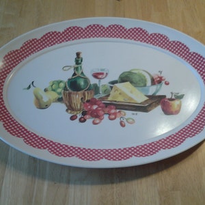Vintage Kitchen Brookpark Wine and Cheese Large Oval Melmac/Melamine Serving Tray