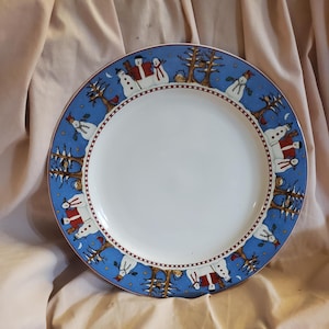 Sakura Snowman Pattern, 11 inch Dinner or Chop Plate, by Debbie Mumm, 1998 Plate, Christmas or Winter Plate, Made in Indonesia