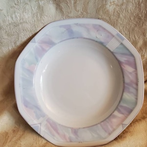 Savoir Vivres, Celina Pattern,9 3/8 inch Soup or Cereal Bowl, Multicolor Pastel Border, Octagonal, Fine China, Made in Thailand