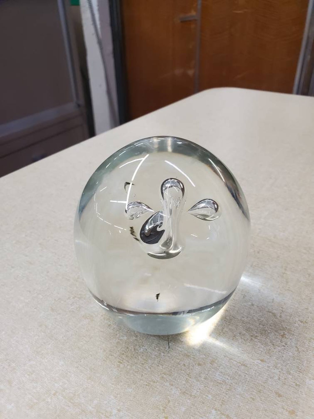 Clear Oval, Bubble Glass Paperweight, Vintage Home Decor, Desk