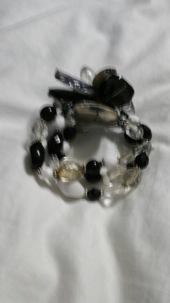 Black, Clear and White  Beaded and Silver Toned, … - image 4